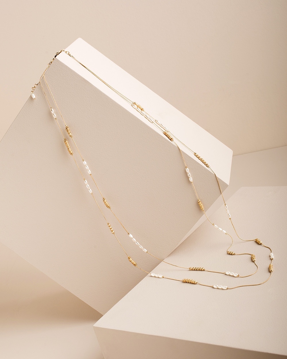 Chico's Necklaces | Long Faux-Pearl and tone Double-Strand Necklace Gold