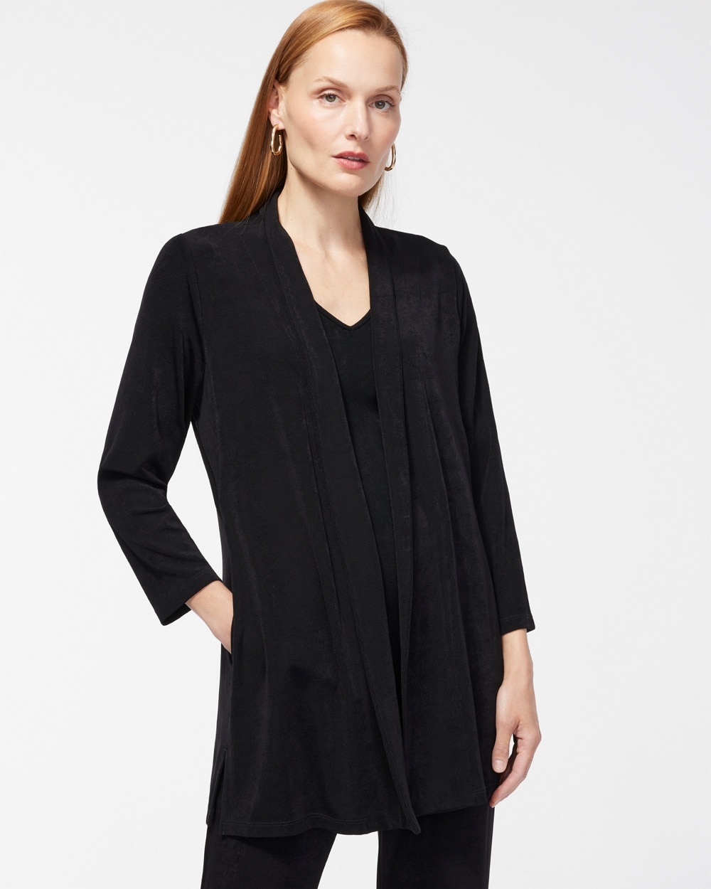 Chico's Tops | Travelers Classic Long Knit Jacket Travelers Black