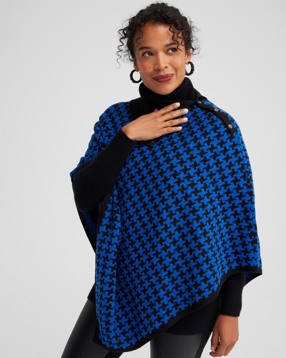 Chico's Scarves | Houndstooth Knit Poncho Cosmic Cobalt