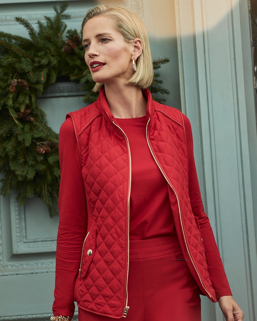 Chico's Jackets & Coats | Rib Trim Quilted Vest Wild Poppy