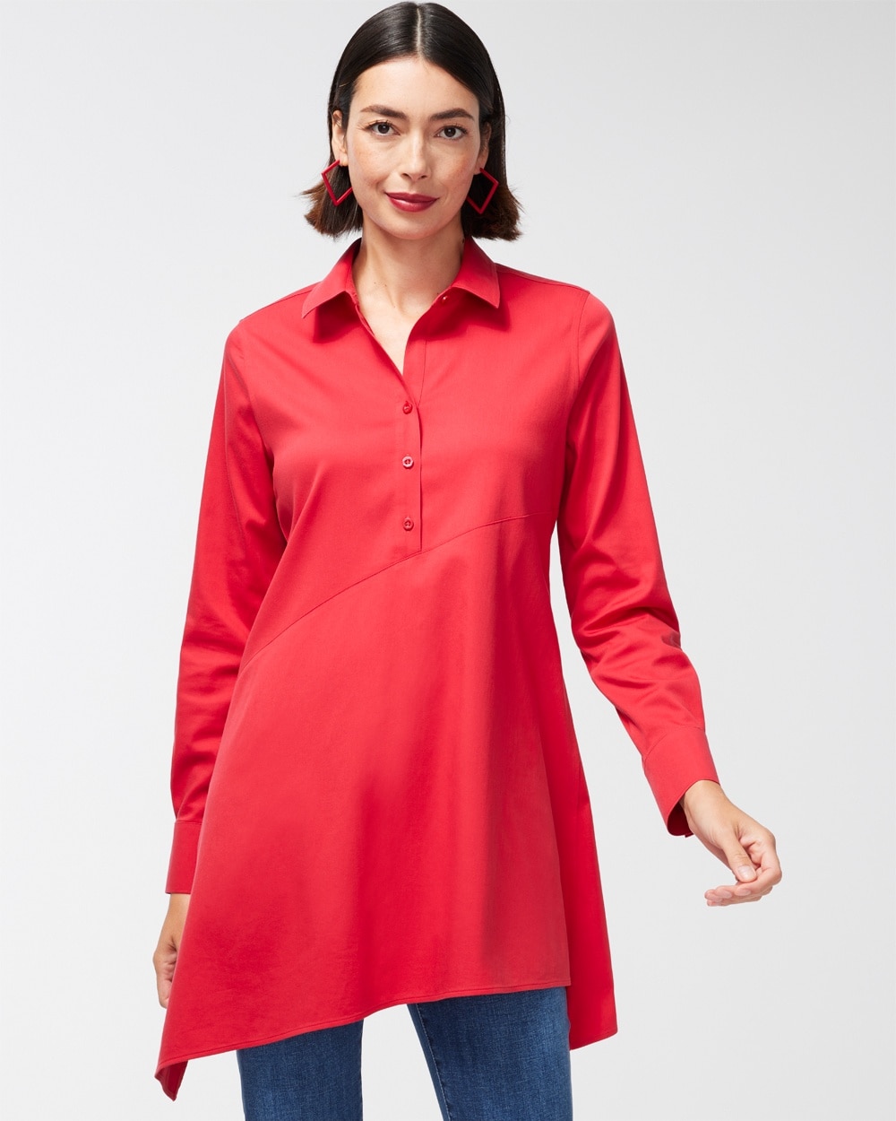 Chico's | No-Iron Stretch Asymmetrical Tunic Wild Poppy