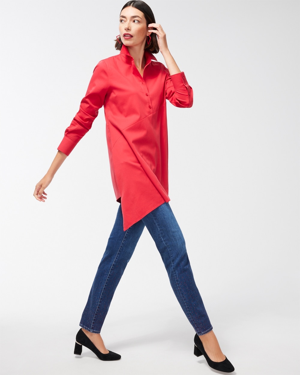 Chico's | No-Iron Stretch Asymmetrical Tunic Wild Poppy