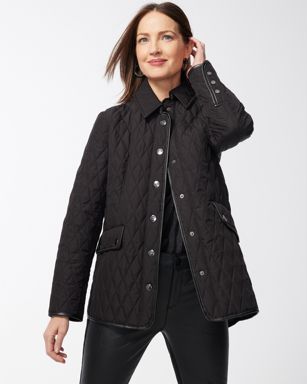 Chico's | Petite Quilted Mid-Length Jacket Black