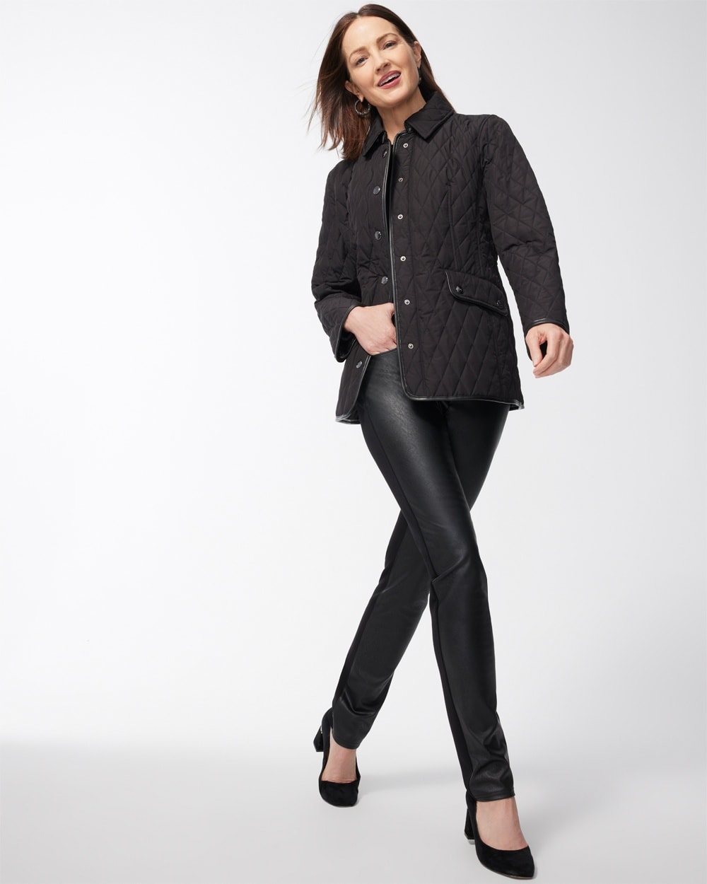 Chico's | Petite Quilted Mid-Length Jacket Black