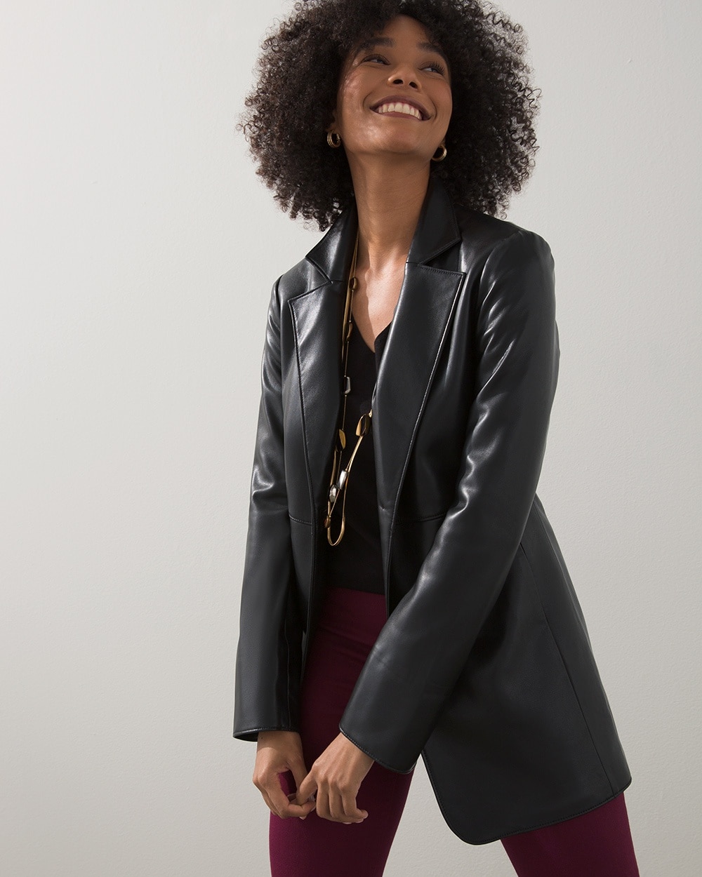 Chico's Jackets & Coats | Faux Leather Blazer Black