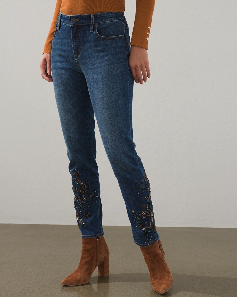 Chico's Jeans & Denim | Girlfriend Beaded Hem Ankle Jeans Sequoia Indigo