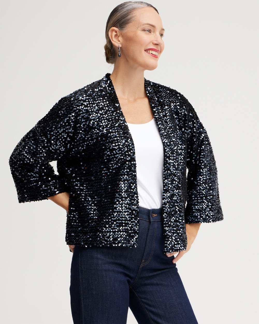 Chico's Scarves | Sequin Kimono Gunmetal