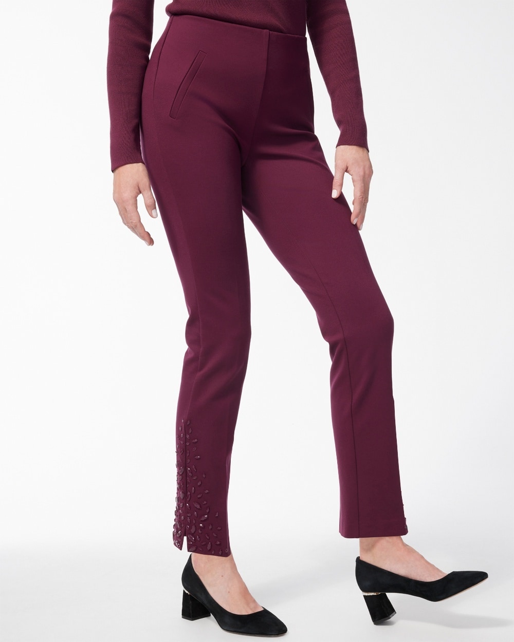 Chico's Pants | Juliet Beaded Slim Ankle Pants Deep Merlot