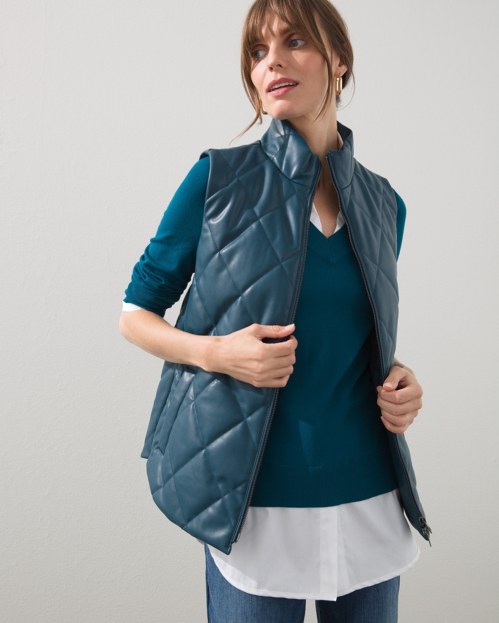 Chico's Jackets & Coats | Faux Leather Vest Deepest Teal