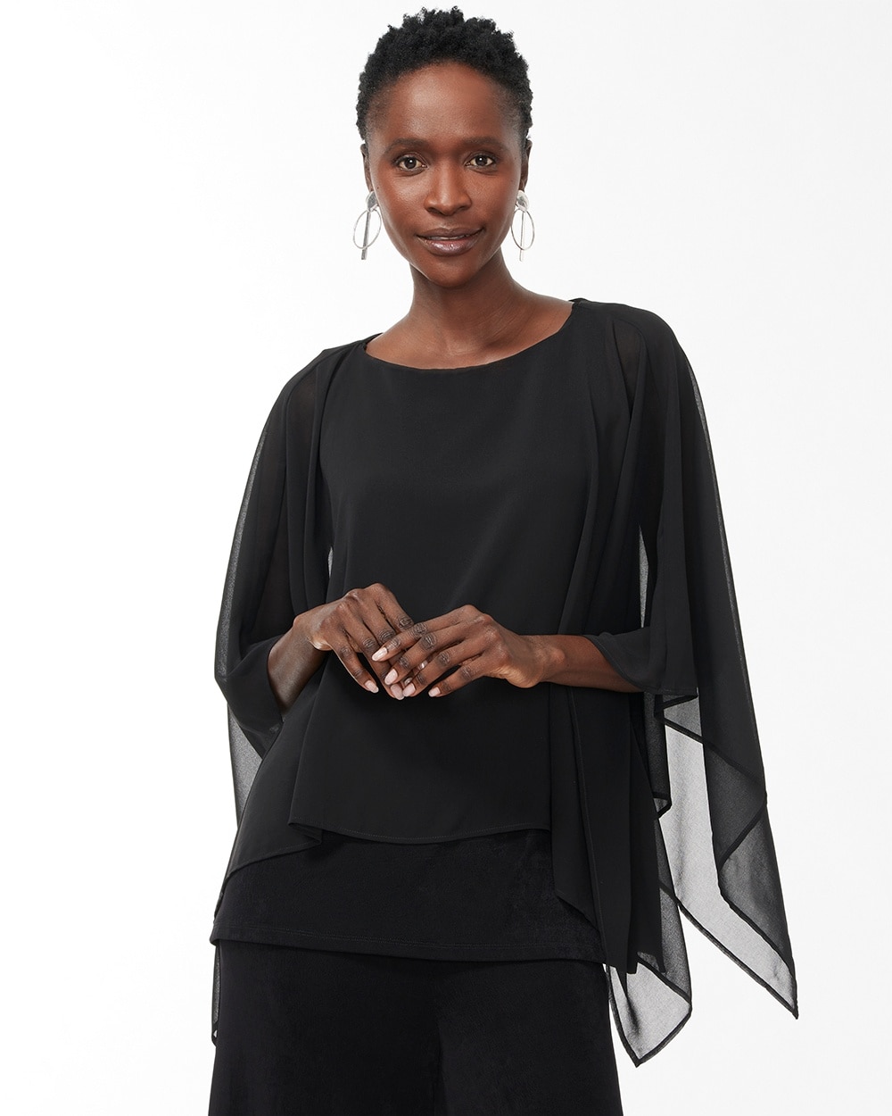 Chico's Tops | Travelers Chiffon Layered Top Travelers Black