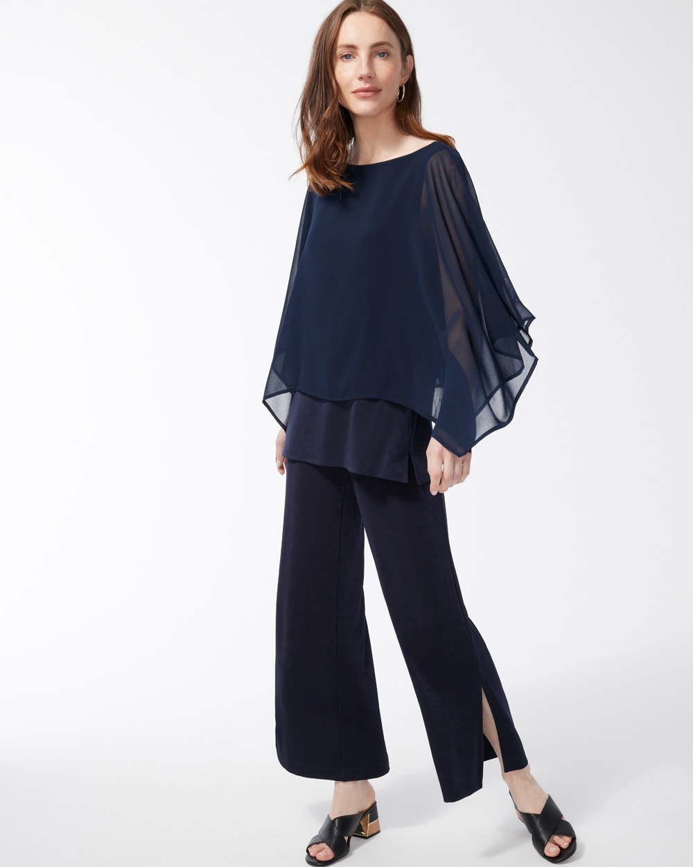 Chico's Tops | Travelers Chiffon Layered Top Travelers Black