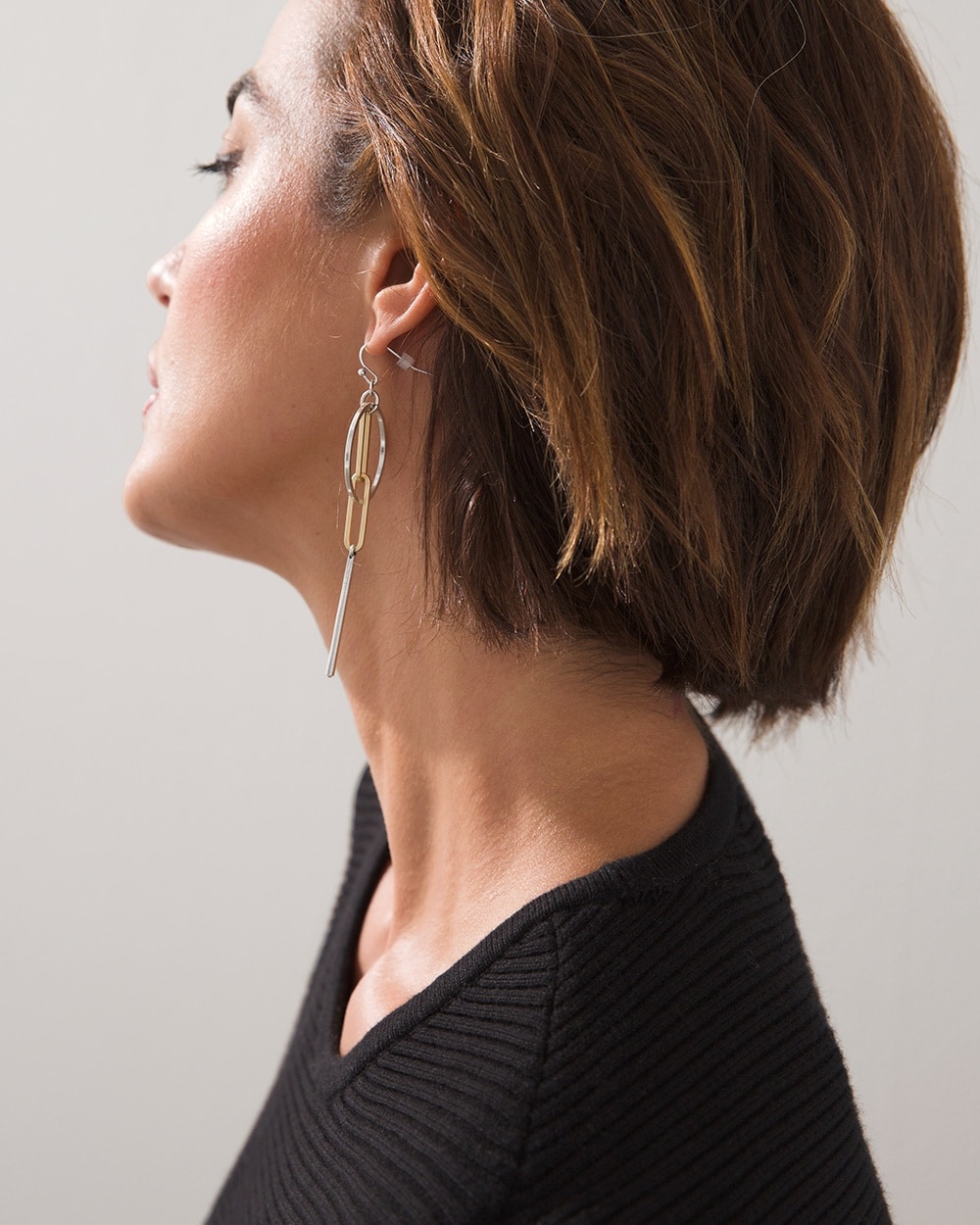 Chico's | Paper Clip Linear Drop Earrings Mixed Metals