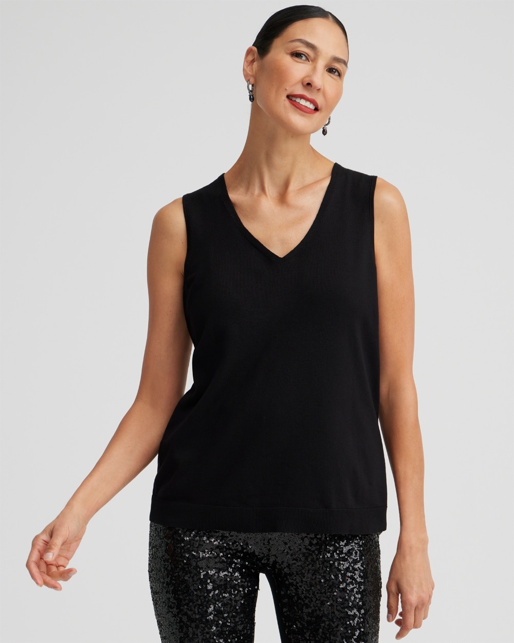 Chico's Sweaters | Spun Rayon V-Neck Tank Black