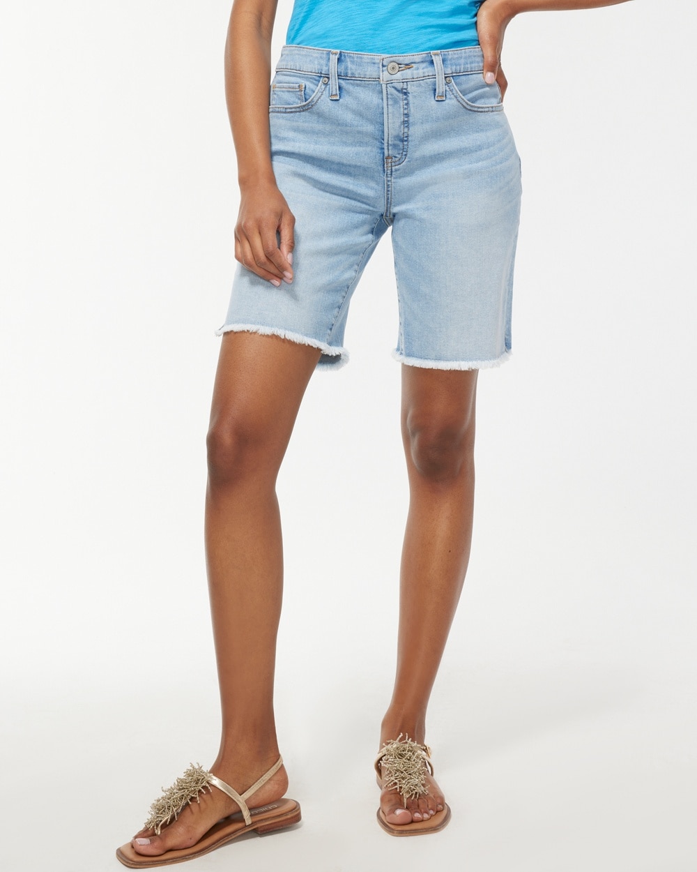 Chico's Jeans & Denim | Girlfriend 7" Fray Hem Shorts Cerulean Indigo