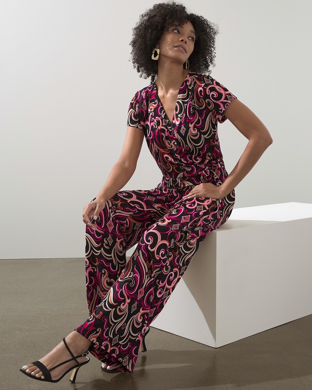 Chico's Dresses & Skirts | Travelers Scroll Print Jumpsuit