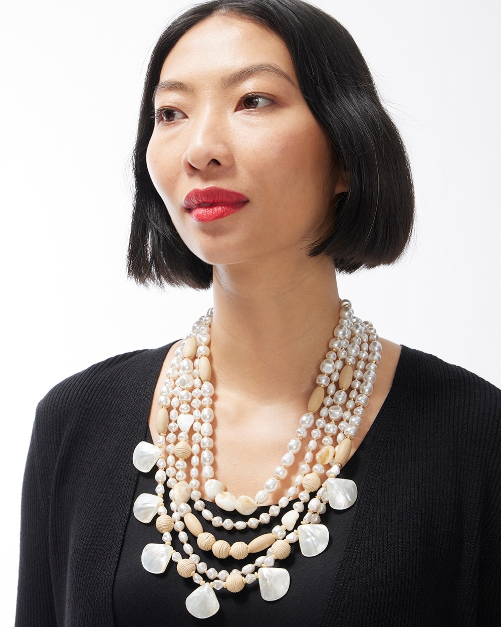 Chico's | Shell and Wood Necklace Pearl