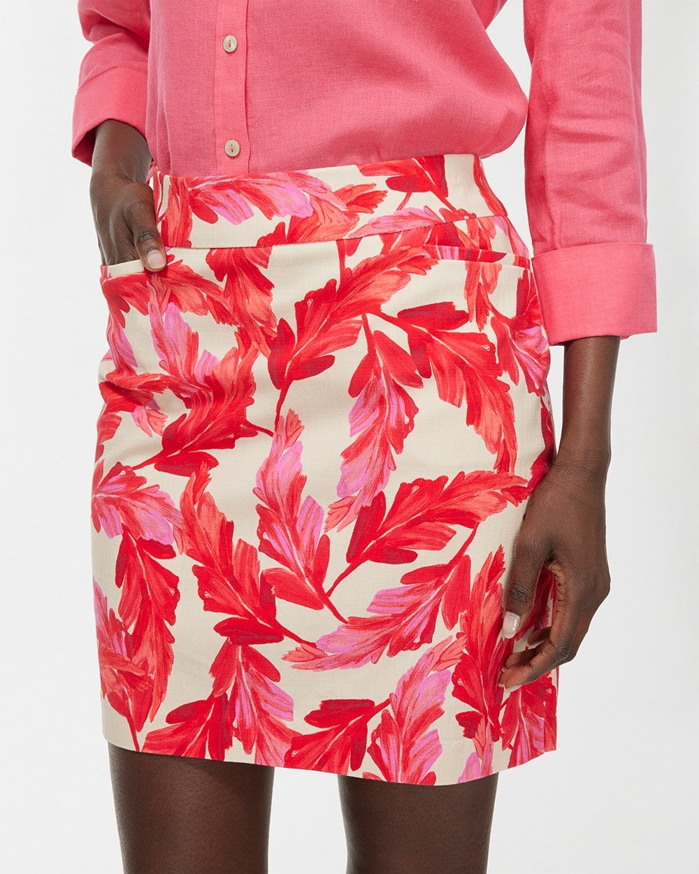 Chico's Dresses & Skirts | Brigitte Pull-On Feather Print Skort Flame Scarlet/Natural Tan