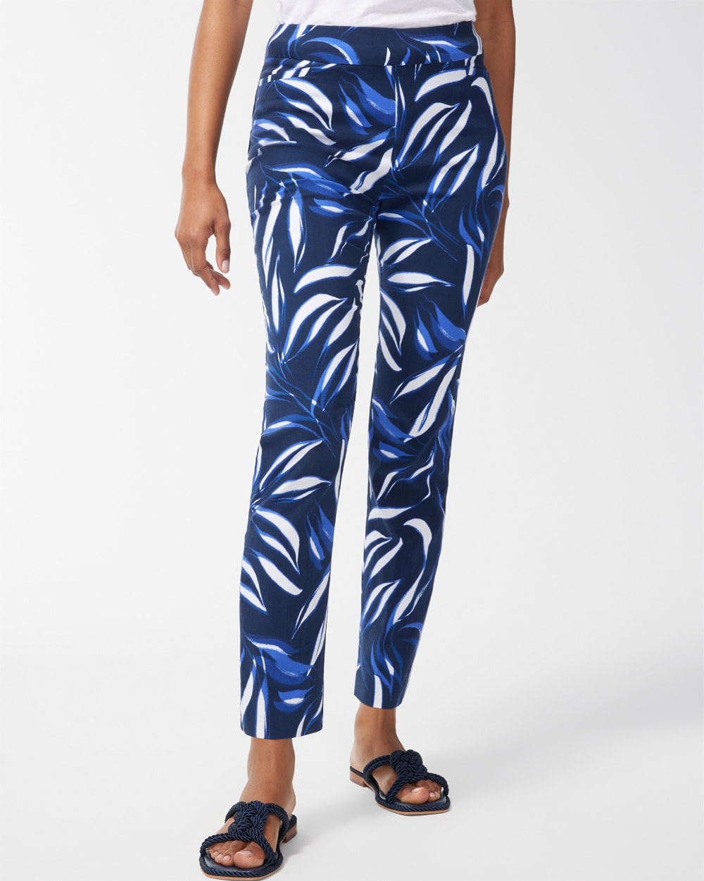 Chico's Pants | Brigitte Foliage Print Ankle Pants Classic Navy/White