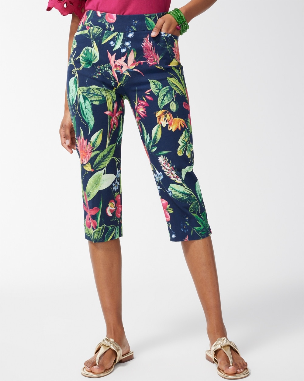 Chico's Dresses & Skirts | Brigitte Floral Capris Classic Navy/Banana Leaf