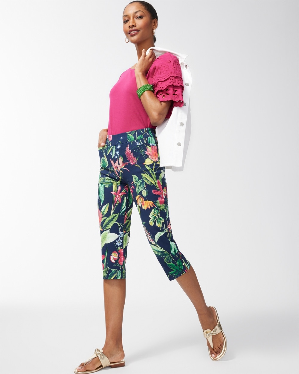 Chico's Dresses & Skirts | Brigitte Floral Capris Classic Navy/Banana Leaf