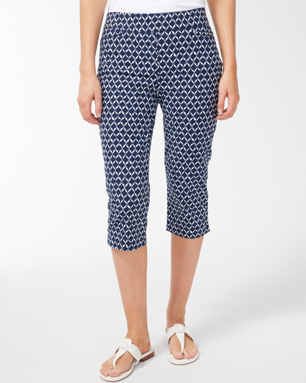 Chico's Dresses & Skirts | Brigitte Diamond Ikat Print Capris Classic Navy/White