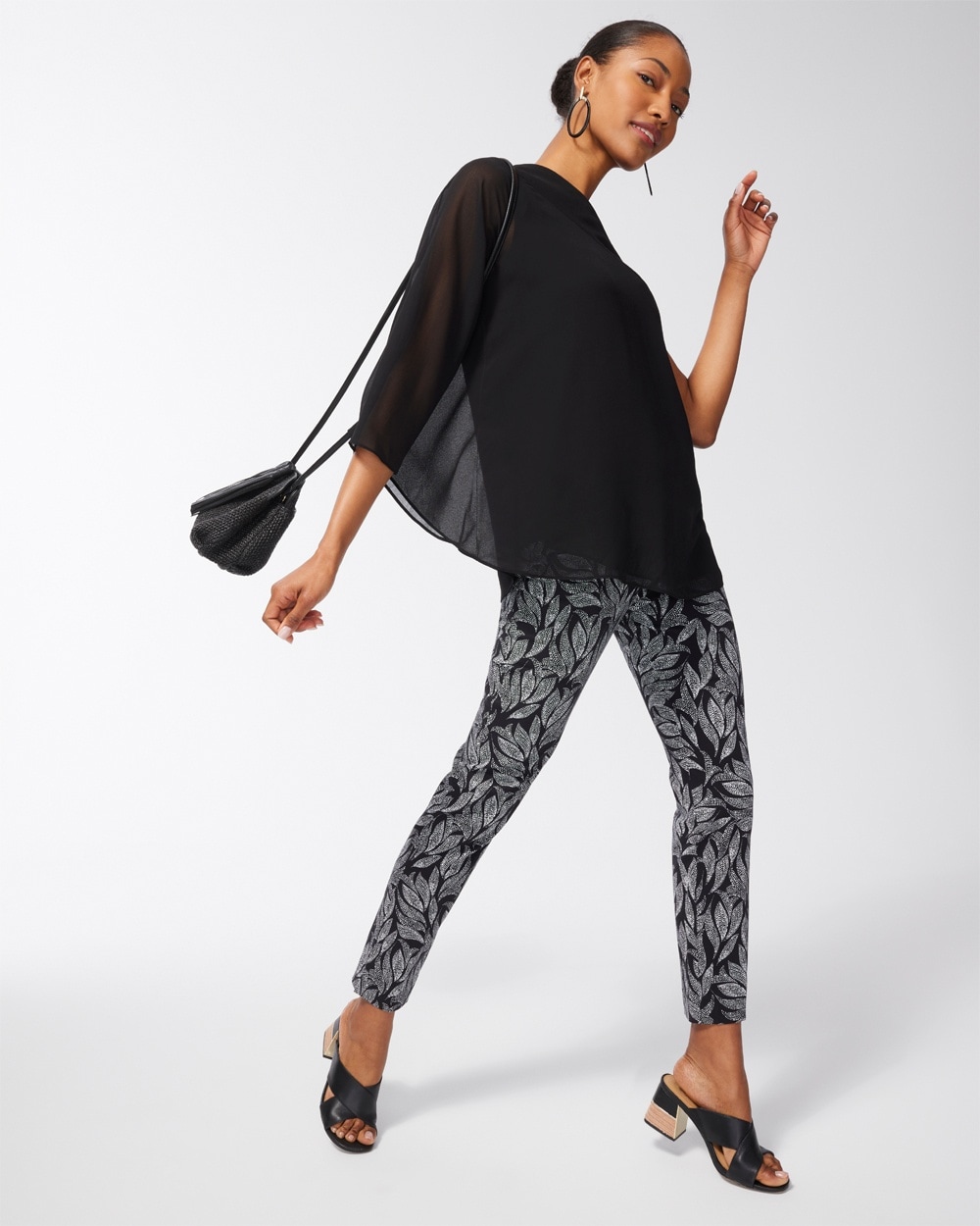 Chico's Pants | Brigitte Dot Foliage Ankle Pants Alabaster/Black