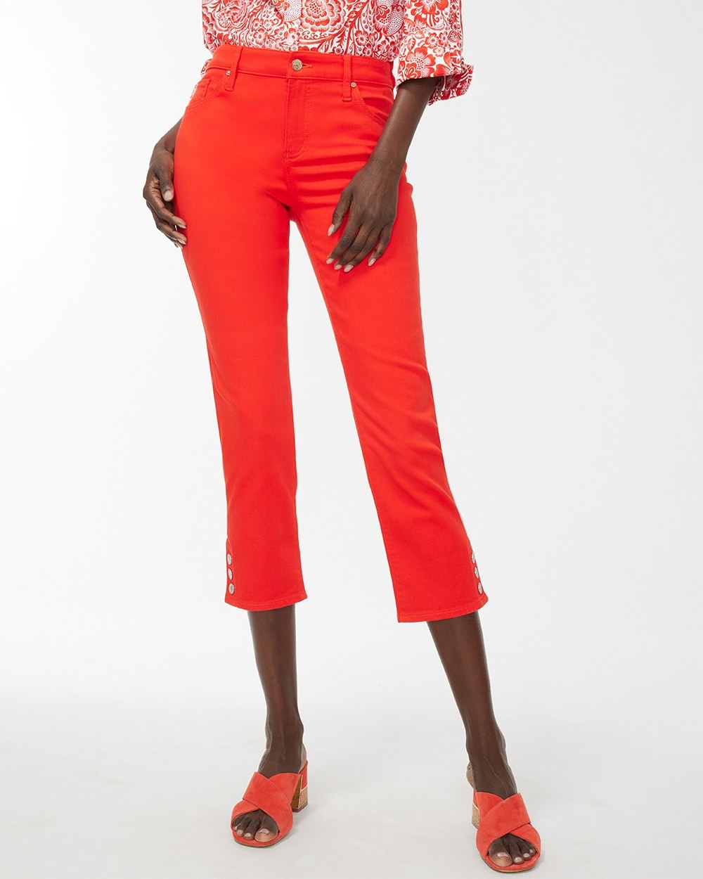 Chico's Jeans & Denim | Girlfriend Snap Hem Crops Flame Scarlet