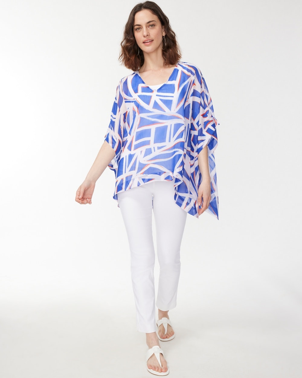 Chico's Scarves | Americana Sheer Poncho Blue Grotto