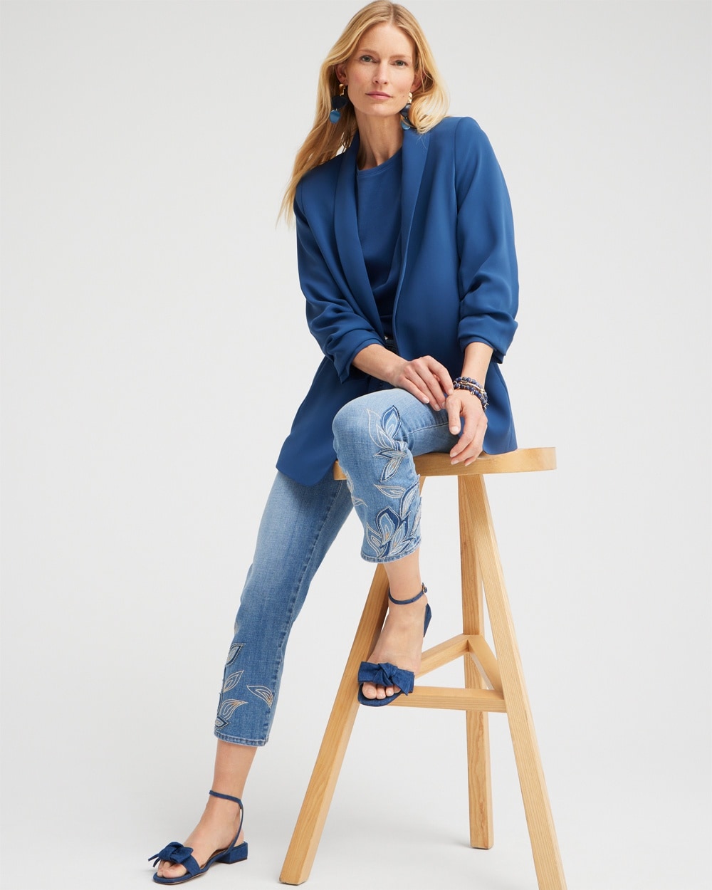 Chico's Jackets & Coats | Ruched Sleeve Soft Jacket Azores Blue