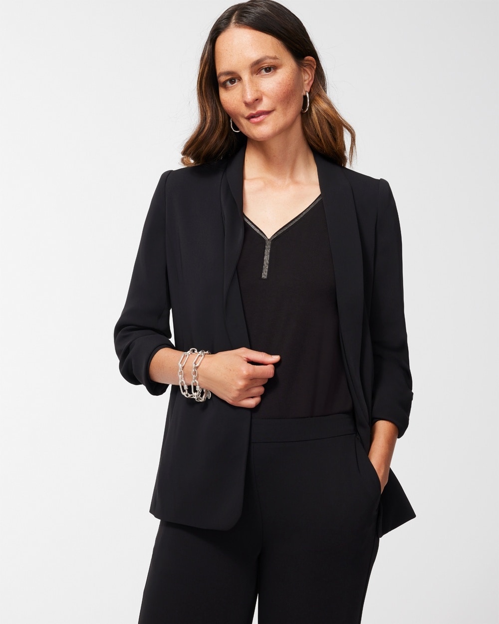 Chico's Jackets & Coats | Ruched Sleeve Blazer Black