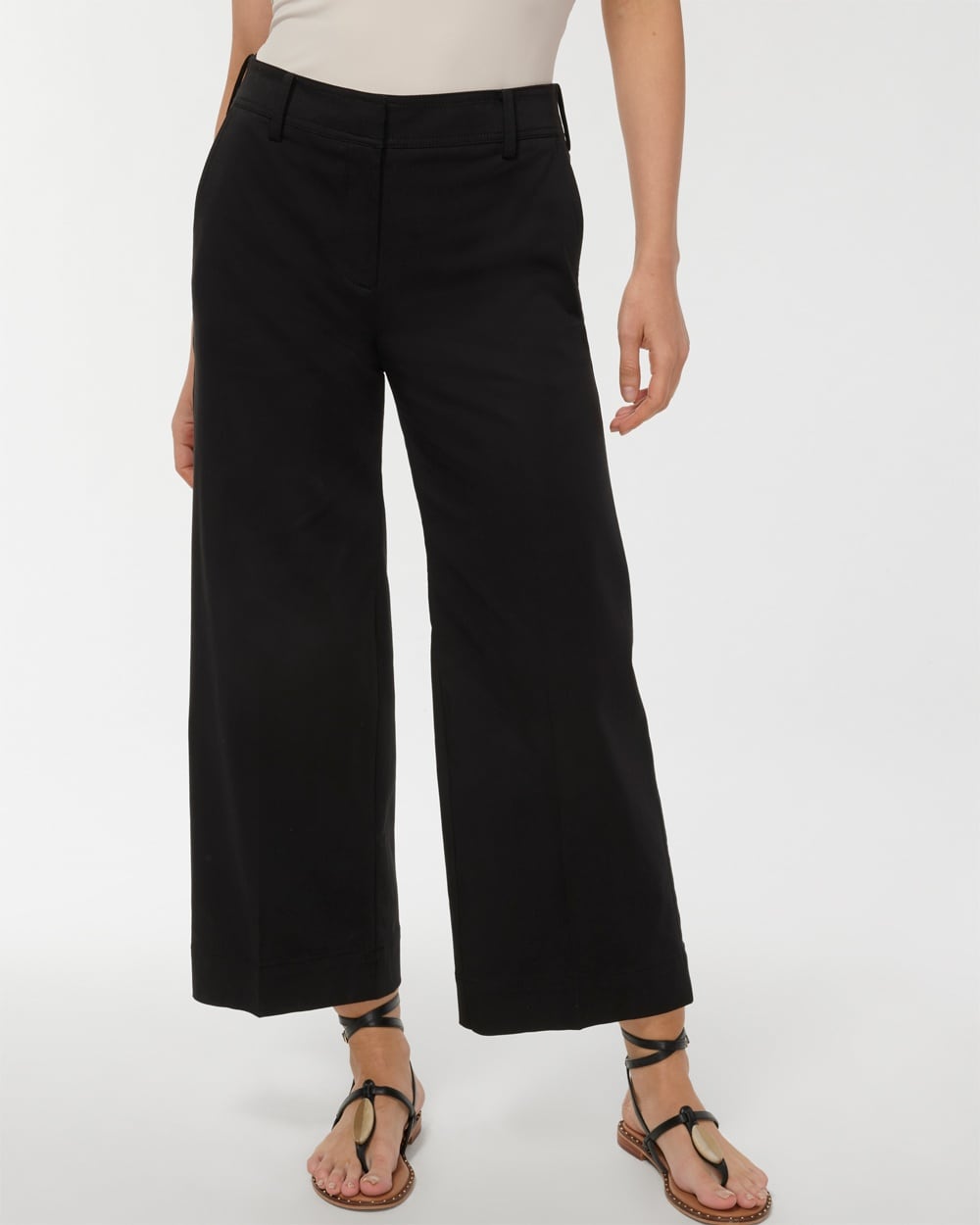 Chico's Jackets | Petite Cotton Blend Wide Leg Crops Black