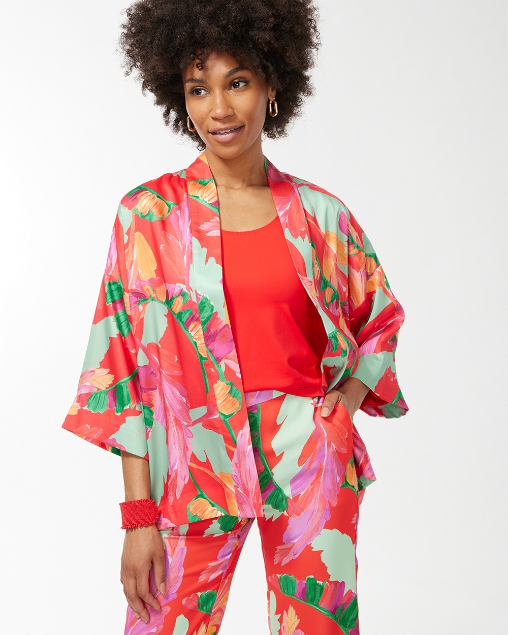 Chico's Scarves | Foliage Print Short Kimono Botanic Berry