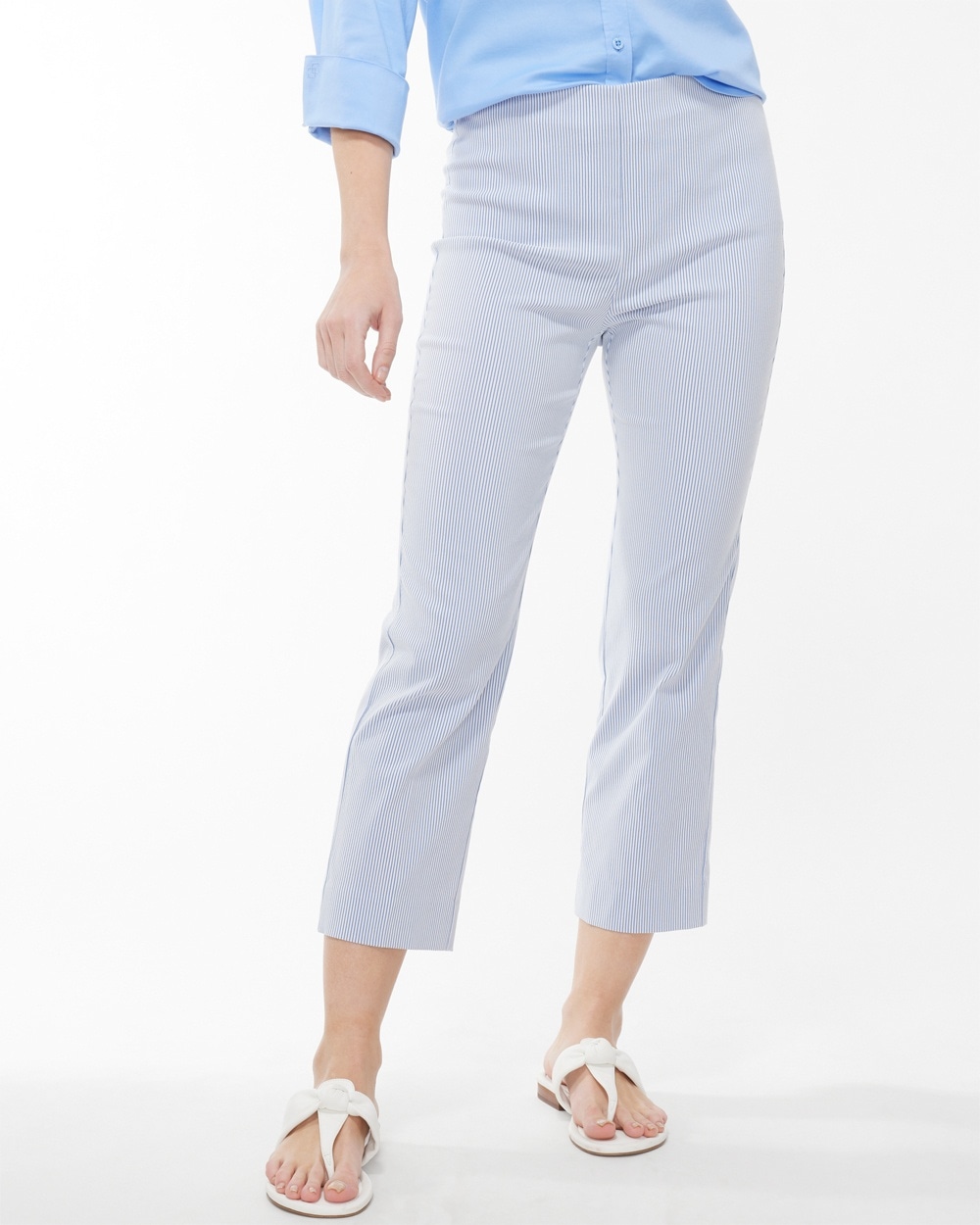 Chico's Pants | Juliet Icon Strip Straight Crops Alabaster/Blue