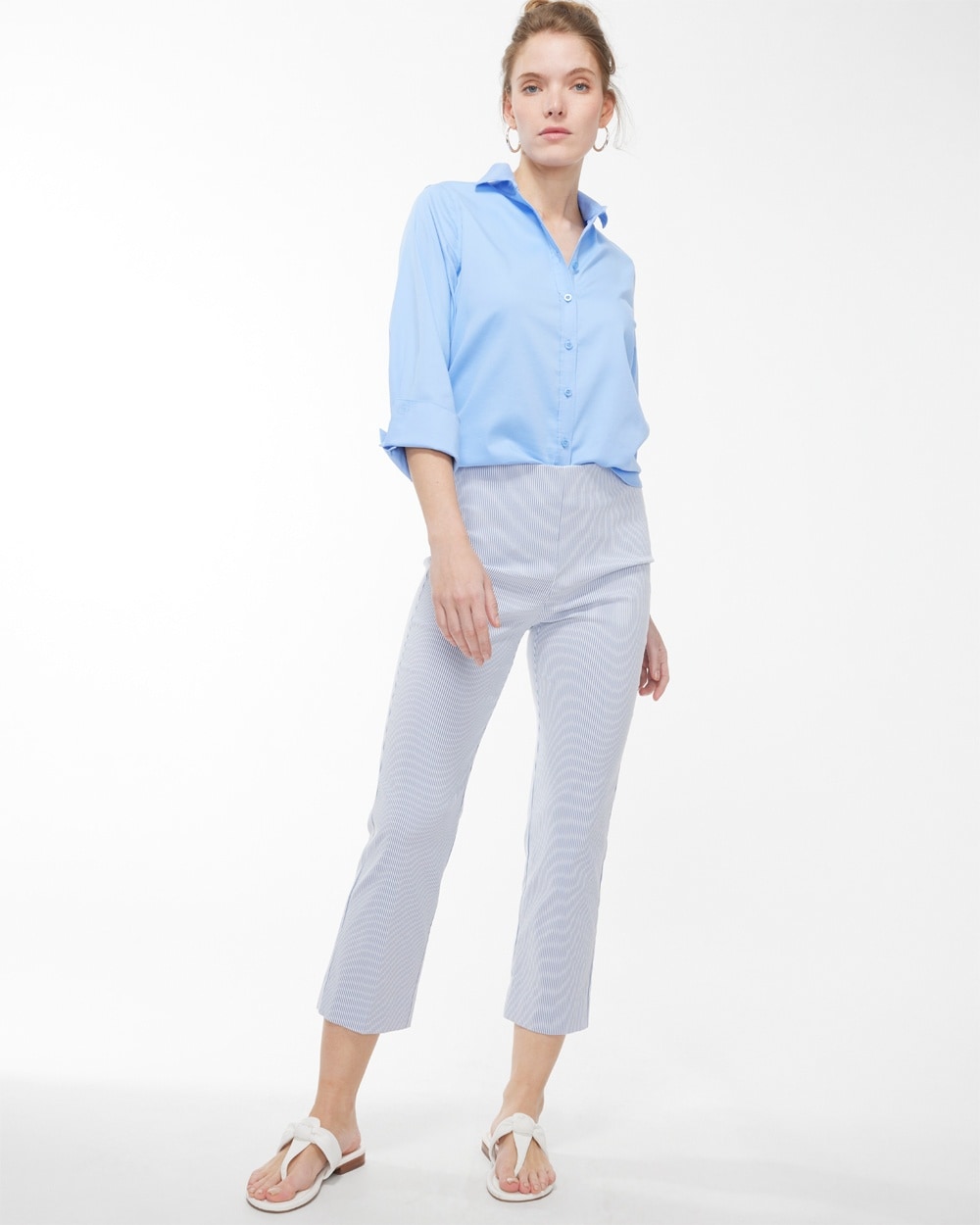 Chico's Pants | Juliet Icon Strip Straight Crops Alabaster/Blue