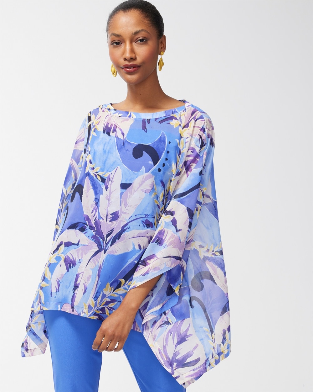 Chico's Scarves | Cool Floral Print Poncho Amparo Blue