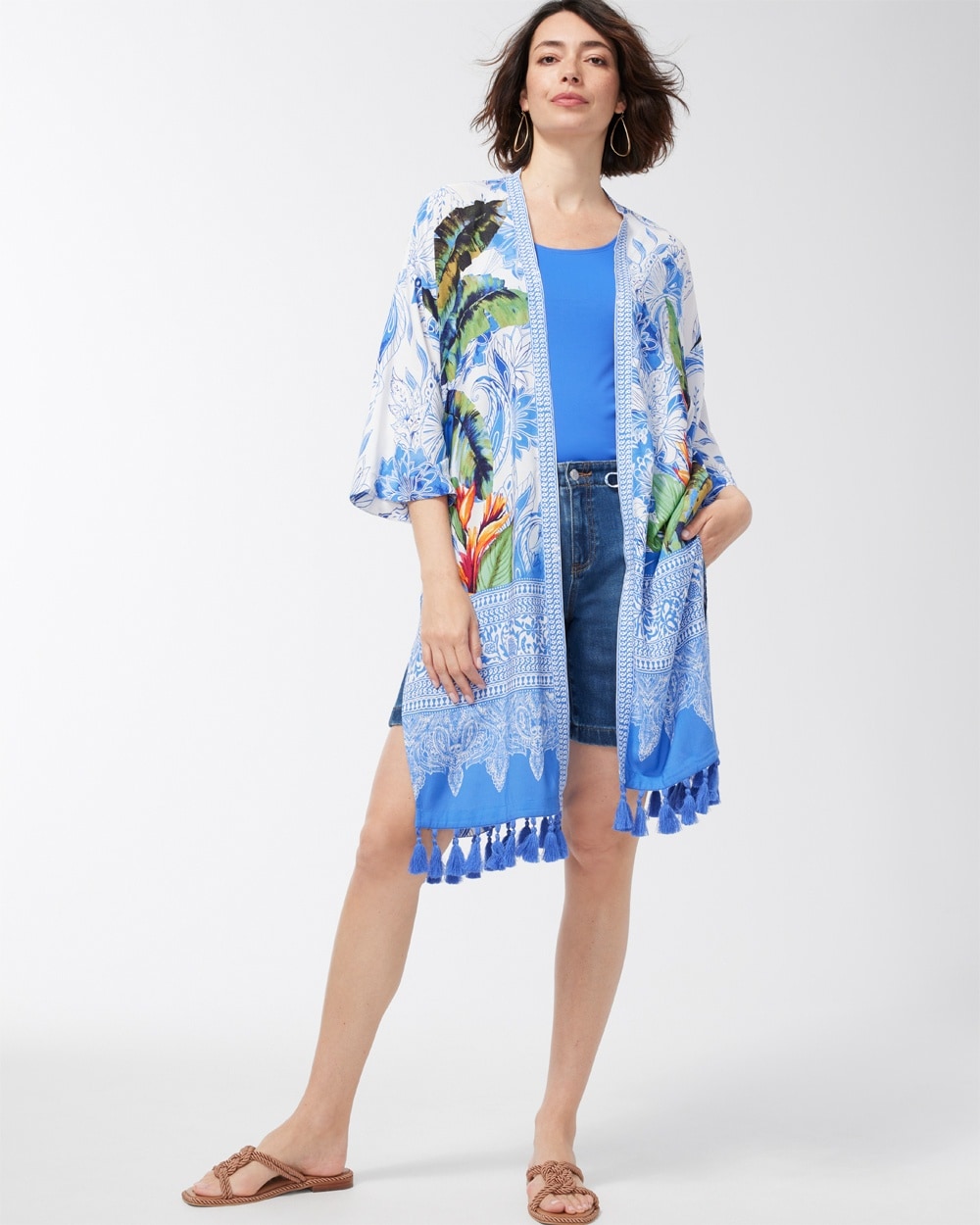 Chico's Scarves | Floral Print Kimono Amparo Blue