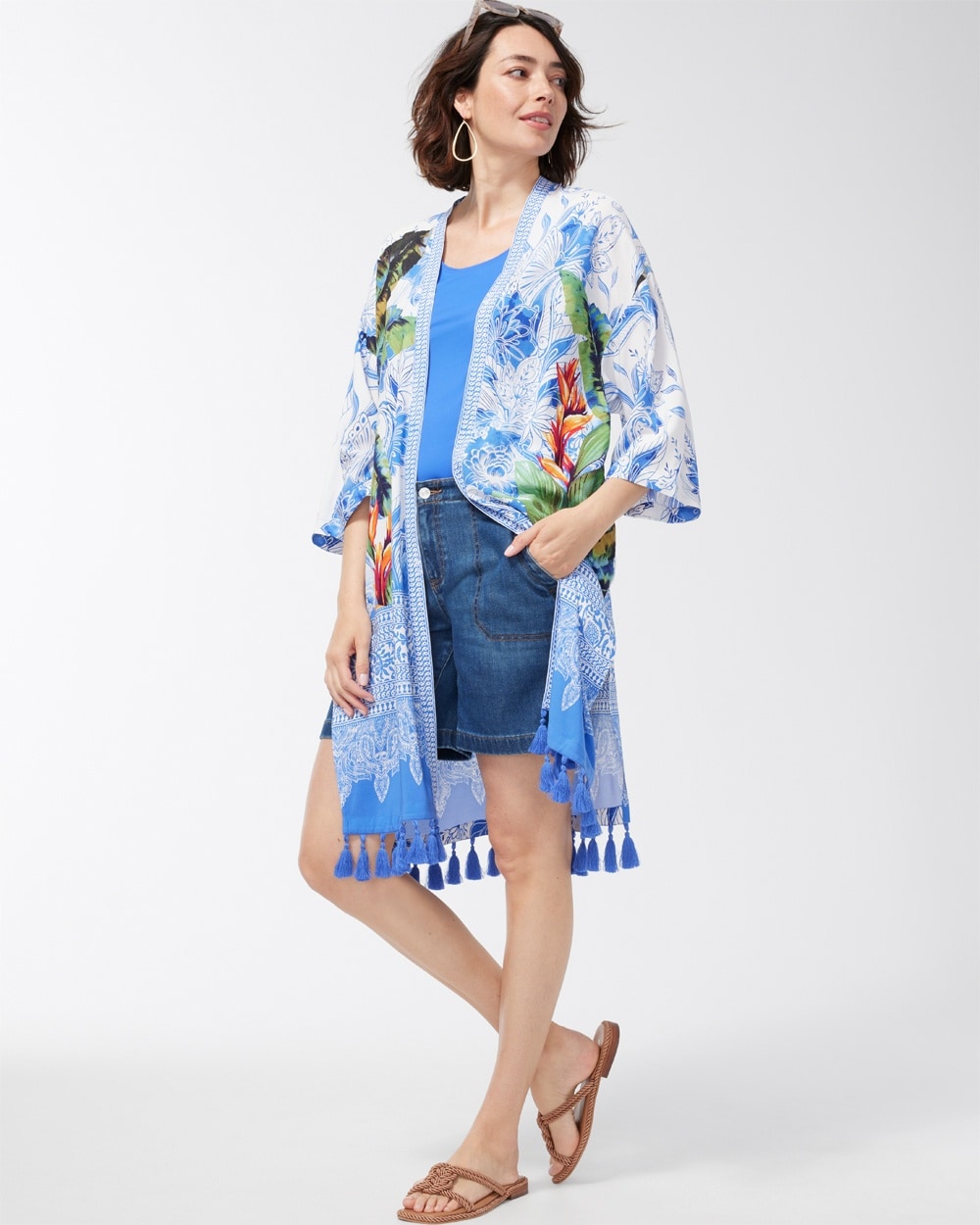 Chico's Scarves | Floral Print Kimono Amparo Blue