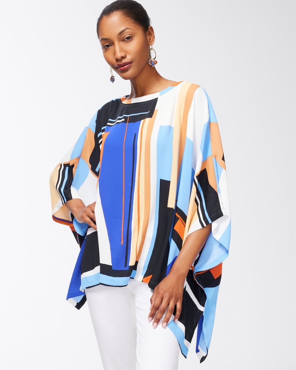 Chico's Scarves | Geometric Print Poncho Blue Grotto