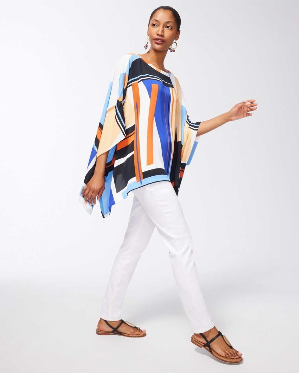 Chico's Scarves | Geometric Print Poncho Blue Grotto