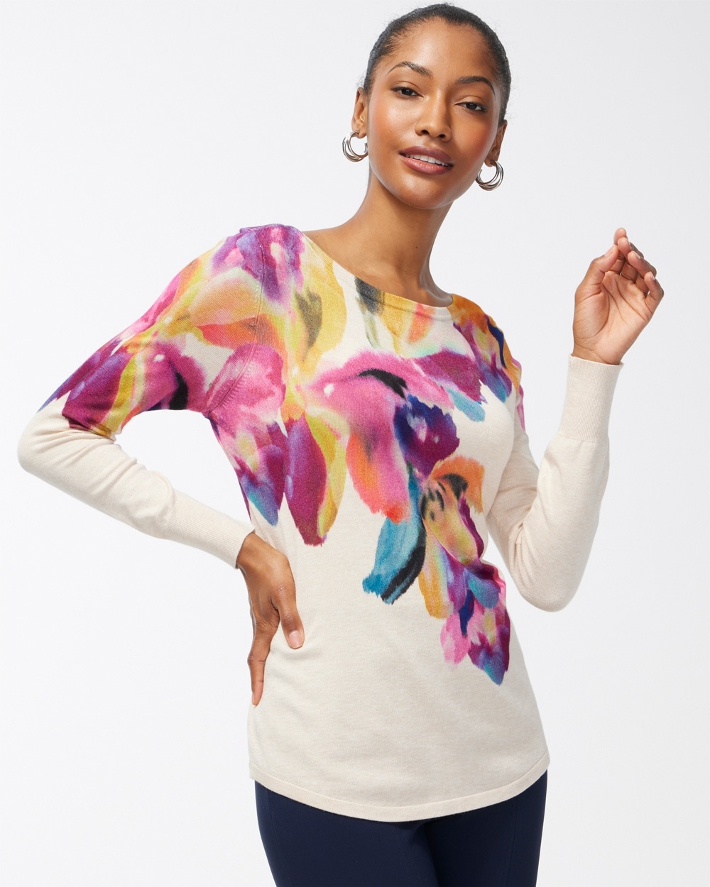 Chico's Sweaters | Floral Pullover Sweater Sweet Berry