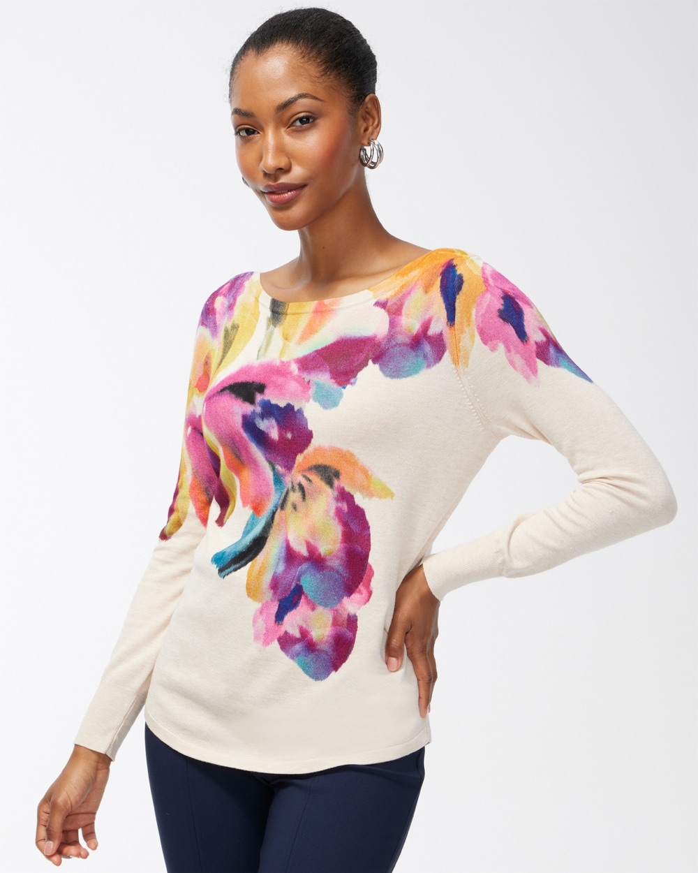 Chico's Sweaters | Floral Pullover Sweater Sweet Berry