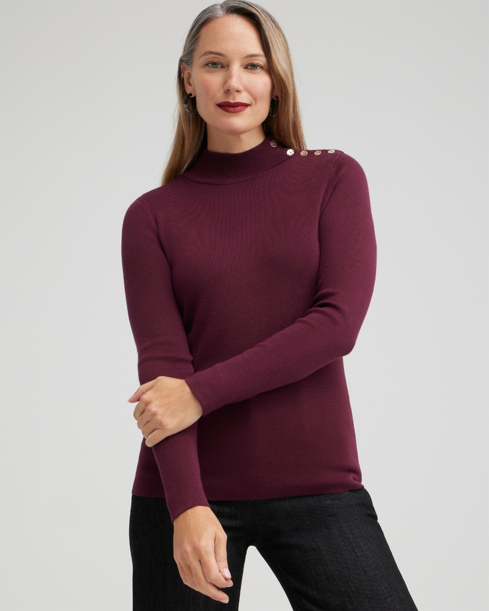 Chico's Sweaters | ECOVERO Mock Neck Sweater Deep Merlot