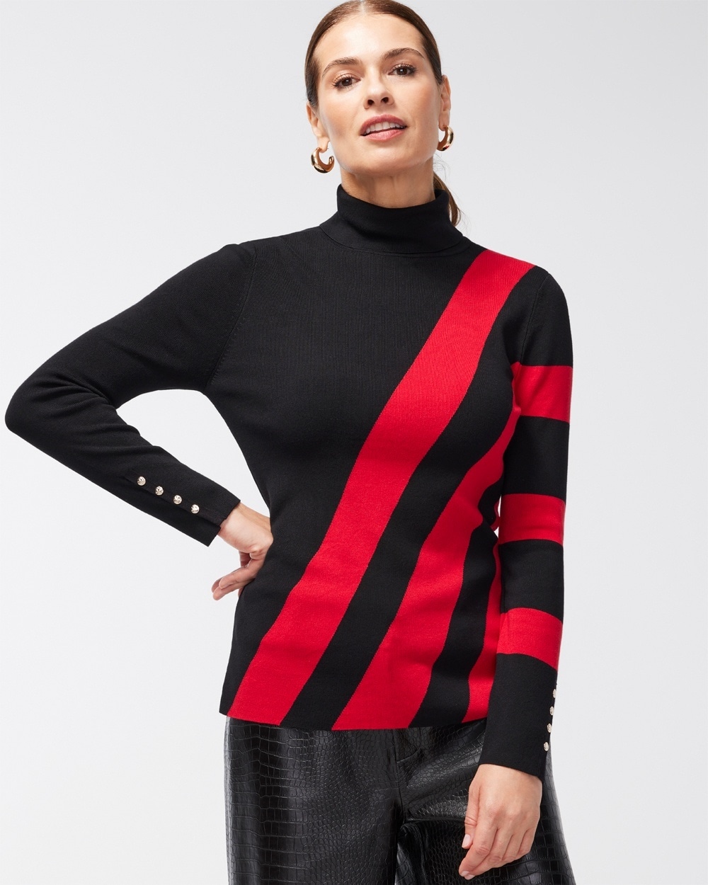 Chico's Sweaters | ECOVERO Red Colorblock Turtleneck Sweater Wild Poppy