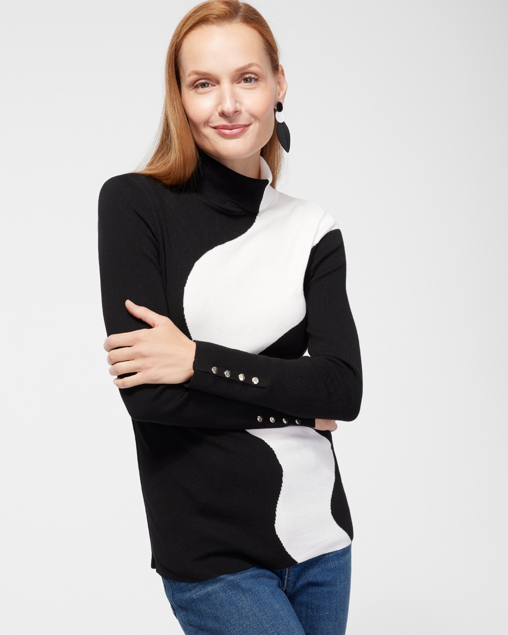 Chico's Sweaters | ECOVERO Abstract Turtleneck Sweater Black