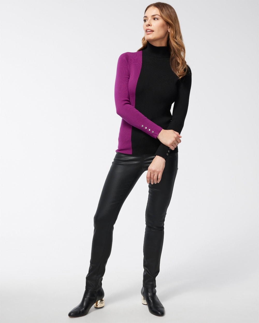 Chico's Sweaters | ECOVERO Warm Colorblock Turtleneck Sweater Sweet Berry