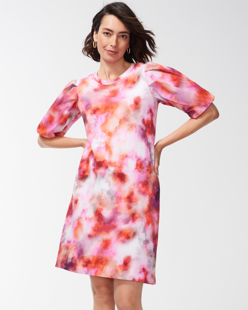 Chico's Dresses & Skirts | Zenergy French Terry Tie Dye Blouson Dress Ultra Pink