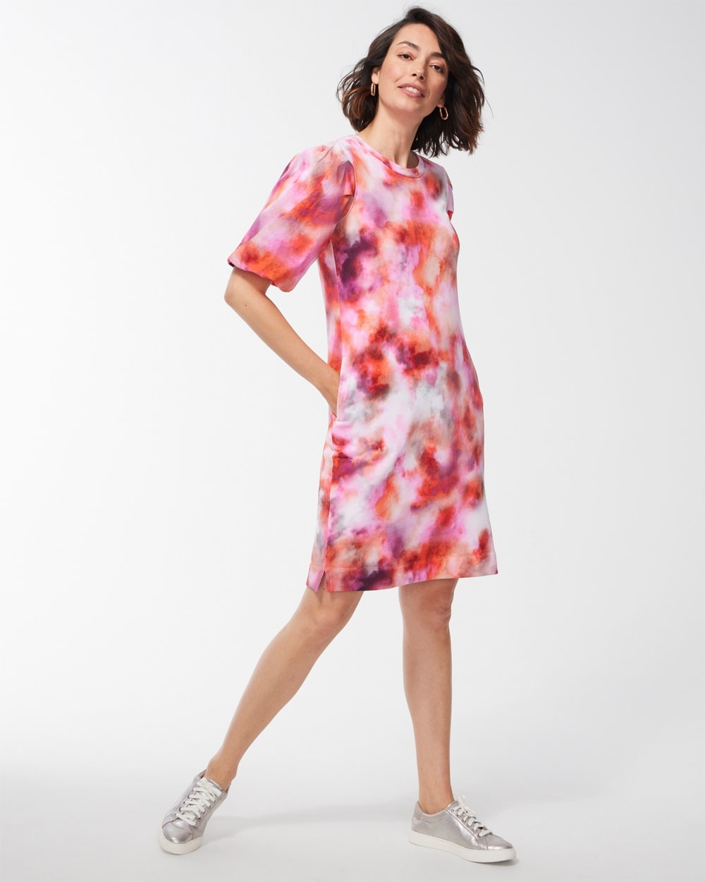 Chico's Dresses & Skirts | Zenergy French Terry Tie Dye Blouson Dress Ultra Pink