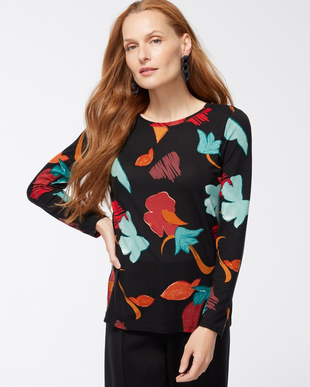 Chico's Tops | Touch of Cool Abstract Print Layering Tee Peacock Teal