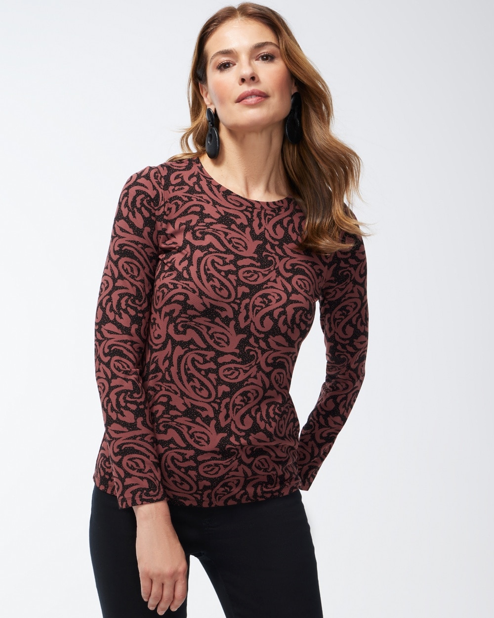 Chico's Tops | Touch of Cool Paisley Layering Tee Black