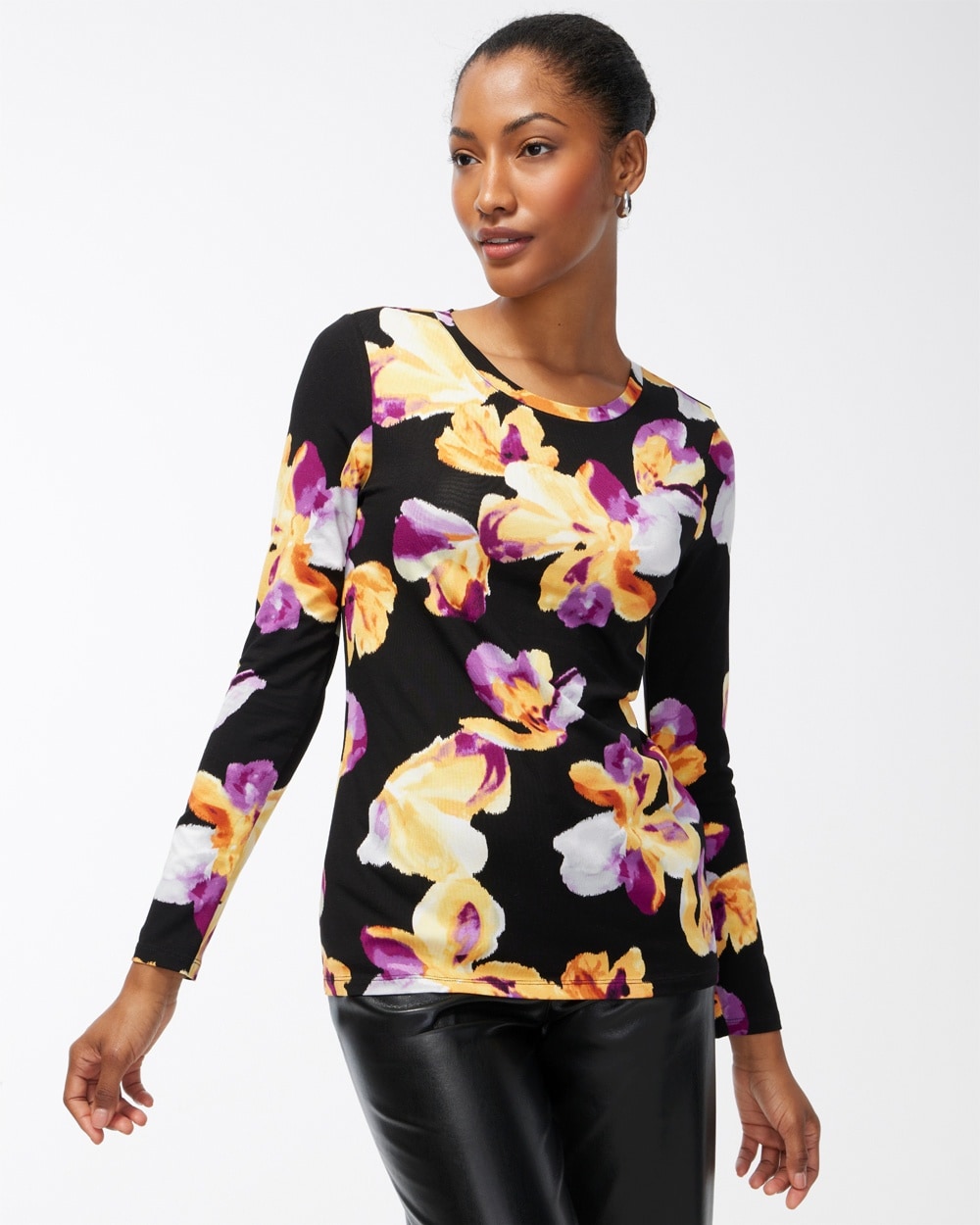 Chico's Tops | Touch of Cool Floral Layering Tee Sweet Berry